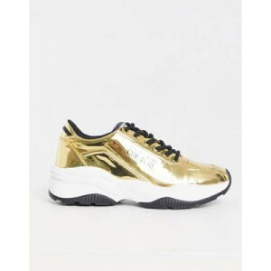 ジーンズ トレーナー 金色 ゴールド スニーカー 【 VERSACE JEANS COUTURE CHUNKY TRAINER IN GOLD METALLIC 】 メンズ スニーカー