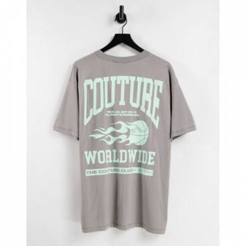 COUTURE THE ザクチュールクラブ CLUB 】 PRINT VARSITY WITH GREY IN TSHIRT OVERSIZED CLUB COUTURE THE 【 メンズ グレー 灰色 Tシャツ クラブ Tシャツ・カットソー