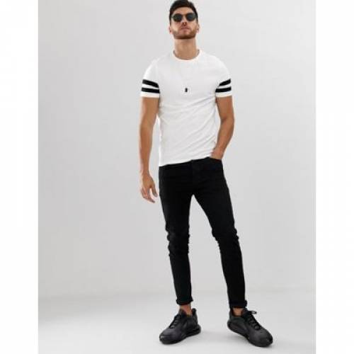 激安単価で スキニー Tシャツ 黒 ブラック スリーブ ストライプ 白 ホワイト メンズファッション トップス カットソー Black Sleeve Stripe White Asos Design Organic Skinny Fit Tshirt With Contrast In Kmassociates Com Mt