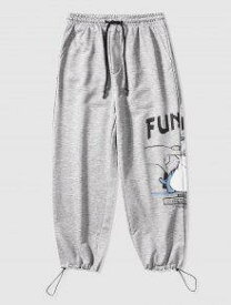 グラフィック ジョガーパンツ ロングタイツ 灰色 グレー グレイ メンズ 【 ZAFUL FUNNY CARTOON CAT GRAPHIC JOGGER SWEATPANTS / GRAY 】 メンズファッション ズボン