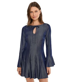 アヴェックレフィー Avec Les Filles 【 Long Sleeve Tie Neck Mini Dress 】 長袖 ネクタイ ドレス Indigo 1 藍色・インディゴ