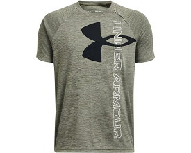 テック ロゴ ハイブリッド スリーブ 緑 グリーン 黒色 ブラック アンダーアーマー 半袖 ジュニア キッズ 【 UNDER ARMOUR KIDS TECH SPLIT LOGO HYBRID SHORT SLEEVE / MARINE OD GREEN BLACK 】 ベビー マタニティ