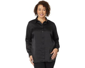 ラルフ ローレン サテン 黒色 ブラック レディース 【 LAUREN RALPH LAUREN PLUS SIZE SATIN CHARMEUSE SHIRT / BLACK 】 レディースファッション トップス Tシャツ カットソー