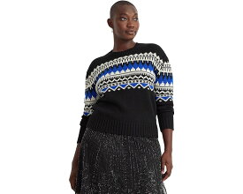 ラルフ ローレン トレーナー 黒色 ブラック クリーム レディース 【 LAUREN RALPH LAUREN PLUS-SIZE FAIR ISLE WOOL-BLEND CREWNECK SWEATER / BLACK CREAM SAPPHIRE STAR 】 レディースファッション トップス ニット セー