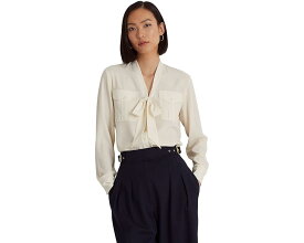 ラルフ ローレン クレープ クリーム レディース 【 LAUREN RALPH LAUREN CREPE TIE-NECK SHIRT / MASCARPONE CREAM 】 レディースファッション トップス Tシャツ カットソー