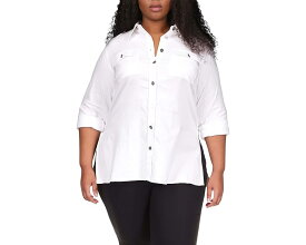 マイケルマイケルコース 白色 ホワイト レディース 【 MICHAEL MICHAEL KORS PLUS SIZE LINEN SLUB TUNIC / WHITE 】 レディースファッション トップス Tシャツ カットソー