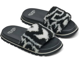 マークジェイコブス サンダル 黒色 ブラック アイボリー レディース 【 MARC JACOBS THE MONOGRAM TEDDY SLIDE / BLACK IVORY 】