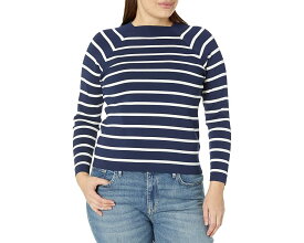 ラルフ ローレン トレーナー 紺色 ネイビー クリーム レディース 【 LAUREN RALPH LAUREN PLUS SIZE STRIPED MOCK NECK SWEATER / FRENCH NAVY MASCARPONE CREAM 】 レディースファッション トップス ニット セーター