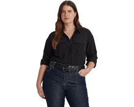 ラルフ ローレン クレープ 黒色 ブラック レディース 【 LAUREN RALPH LAUREN PLUS SIZE CREPE SHIRT / BLACK 】 レディースファッション トップス Tシャツ カットソー