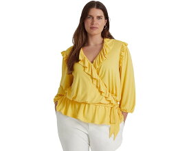 ラルフ ローレン ジャージー 黄色 イエロー レディース 【 LAUREN RALPH LAUREN PLUS SIZE JERSEY BELTED PEPLUM TOP / SUNFISH YELLOW 】 レディースファッション トップス Tシャツ カットソー