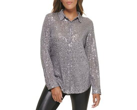 カルバンクライン レディース 【 CALVIN KLEIN SEQUIN BOYFRIEND TUNIC / METALLIC GRANITE 】 レディースファッション トップス Tシャツ カットソー