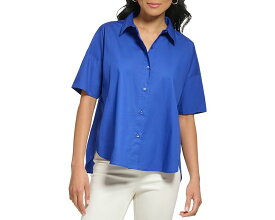 カルバンクライン スリーブ 青色 ブルー 半袖 レディース 【 CALVIN KLEIN SHORT SLEEVE ROUND HEM HIGH-LOW / KLEIN BLUE 】 レディースファッション トップス Tシャツ カットソー