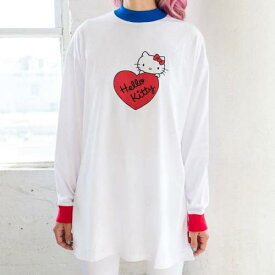 スリーブ Tシャツ 白色 ホワイト レイジーオーフ ハローキティー 長袖 レディース 【 LAZY OAF X HELLO KITTY WOMEN LONG SLEEVE SPLIT TEE (WHITE) / WHITE 】 レディースファッション トップス カットソー