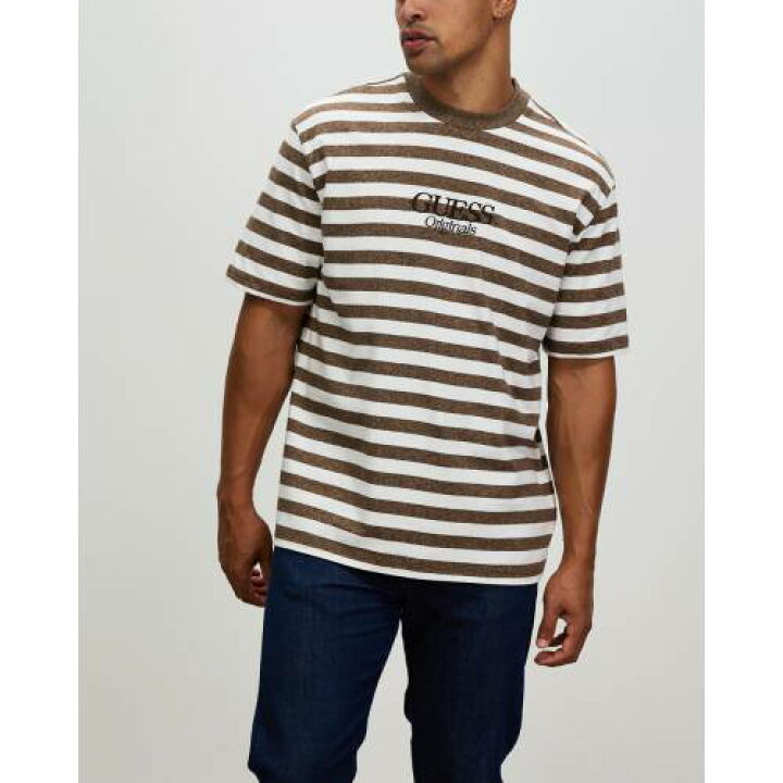 楽天市場 オリジナルス ストライプ ロゴ Tシャツ 茶色 ブラウン ヘザー メンズ Stripe Heather Guess Originals Daniel Logo Ss Tee Regal Brown スニケス