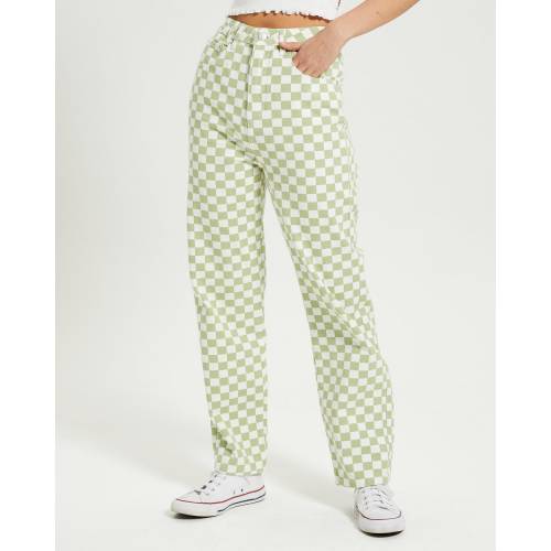 緑 グリーン レディース 【 GREEN INSIGHT DIANE CHECK STRAIGHT PANTS 】 パンツ