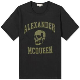 アレキサンダーマックイーン ロゴ Tシャツ 黒色 ブラック カーキ & メンズ 【 ALEXANDER MCQUEEN ALEXANDER MCQUEEN VARSITY SKULL LOGO T-SHIRT / BLACK & KHAKI 】 メンズファッション トップス カットソー