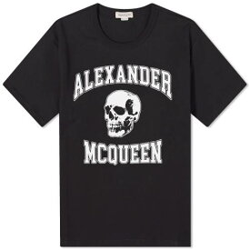アレキサンダーマックイーン ロゴ Tシャツ 黒色 ブラック 白色 ホワイト & メンズ 【 ALEXANDER MCQUEEN ALEXANDER MCQUEEN VARSITY SKULL LOGO T-SHIRT / BLACK & WHITE 】 メンズファッション トップス カットソー