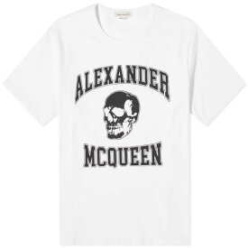 アレキサンダーマックイーン ロゴ Tシャツ 白色 ホワイト 黒色 ブラック & メンズ 【 ALEXANDER MCQUEEN ALEXANDER MCQUEEN VARSITY SKULL LOGO T-SHIRT / WHITE & BLACK 】 メンズファッション トップス カットソー