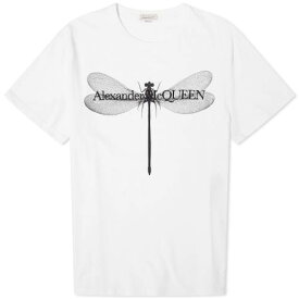 アレキサンダーマックイーン ドラゴンフライ Tシャツ 白色 ホワイト 黒色 ブラック & メンズ 【 ALEXANDER MCQUEEN ALEXANDER MCQUEEN DRAGONFLY PRINT T-SHIRT / WHITE & BLACK 】 メンズファッション トップス カ