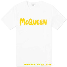 アレキサンダーマックイーン ロゴ Tシャツ 白色 ホワイト 黄色 イエロー & メンズ 【 ALEXANDER MCQUEEN ALEXANDER MCQUEEN GRAFFITI LOGO T-SHIRT / WHITE & YELLOW 】 メンズファッション トップス カットソー