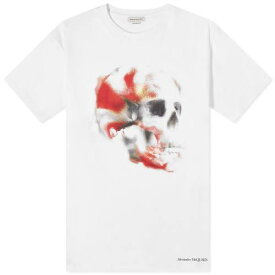 アレキサンダーマックイーン Tシャツ 白色 ホワイト 赤 レッド 黒色 ブラック & メンズ 【 ALEXANDER MCQUEEN ALEXANDER MCQUEEN OBSCURED SKULL PRINT T-SHIRT / WHITE RED & BLACK 】 メンズファッション トップス カ