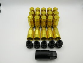 2ピースシェル型　シェルタイプ ホイールロックナットセット　ローレットタイプ　M12×P1.5(ゴールド)20個セット