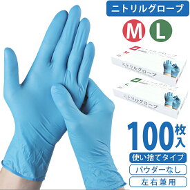 「最安値」ニトリル手袋 M・L 100枚(50枚入×2箱) 食品衛生法適合 左右兼用 粉なし パウダーフリー 極うす手 抜群のフィット感 使い捨て 業務用 感染予防　介護用　ゴム手袋