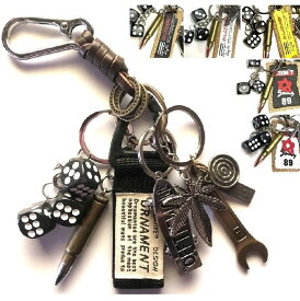 キーホルダー キーリング 本革 ステンレス カラビナ レトロ アメカジ ビンテージ 古着 ストリート ジャラジャラ ダイス スケボー 誕生日 プレゼント 全国 送料無料