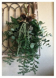 ナチュラルスワッグ【60cm フレッシュ オーナメント クリスマスリース 自然素材 ナチュラル ハンドメイド 玄関 飾り 屋外 シック 店舗 ディスプレイ】