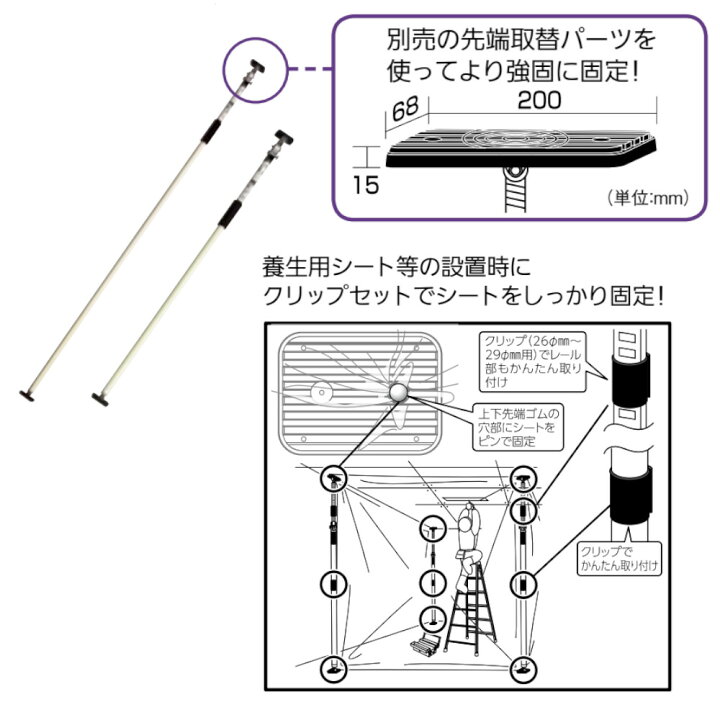 楽天市場】天井張り 荷台 荷崩れ防止 作業 養生 間仕切 仮設柱 ポール 