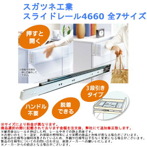 机 キャビネット 引き出し 側面 横 DIY キーボード 引出し 押す プッシュ スガツネ工業 スライドレール 4660 全7サイズ
