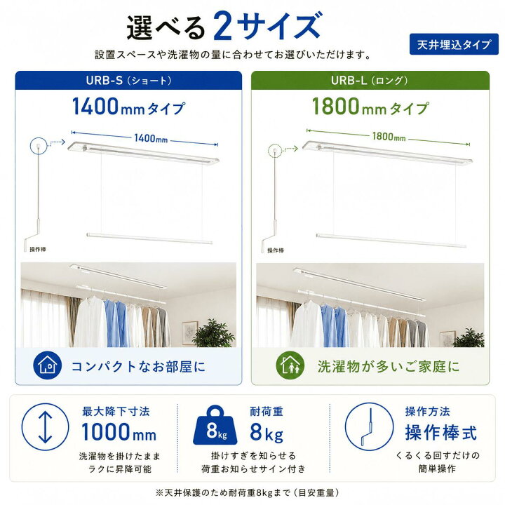 楽天市場】川口技研 ホスクリーン URB型 室内物干し 昇降式 天井埋込 