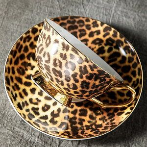 ボーンチャイナ ティーカップ&ソーサー セット モダン 豹柄 コーヒーカップ マグカップ ウォーターカップ 来客用 家庭用 パーティー用 食器 エレガント