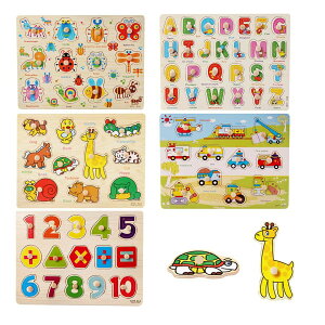 木製パズル 5種類シリーズ 型はめパズル モンテッソーリ パズル 数字学習 図形認知 A・B・C 英語 アルファベット 型合わせ はめこみ 磁石式パズルDIY可能 2 3 4 5 6歳パズル 男の子 女の子おもち