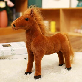 馬 ぬいぐるみ 大きい 本物そっくりウマ ぬいぐるみ 動物まくら 馬 可愛い リアル クッション 横向き寝 ふわふわ もちもち 誕生日 ギフト ダークブラウン プレゼント 車用 創造的 30cm パー