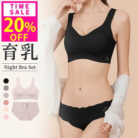 20%OFF!1点880円!先着クーポンで10(木)23:59迄 [雑誌掲載モデル] ナイトブラ 昼夜兼用ノンワイヤーブラ セット シームレス ブラ 育乳ブラ ショーツセット ノンワイヤー 無縫製 上下セット レディース下着 脇高 締付け感なし 谷間 おやすみブラ リラックスブラ 産後
