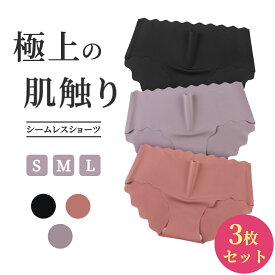 シームレスショーツ 3枚セット レディース 無縫製 通気性抜群 浅履き スカラップ くすみカラー パンツ サラサラ 伸縮性 ひんやり インナー ラインが出にくい オールシーズン ノーマル 無地 かわいい プレゼント