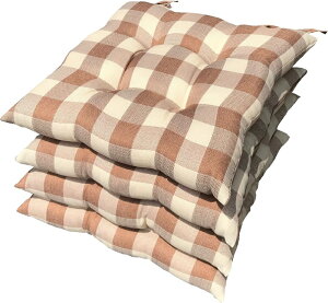 4枚 シートクッション Cチェック 約45×45cm BE 日本製 送料無料 おしゃれ かわいい 椅子用 ヌード クッション ひも付き 背もたれ ソファー テレワーク リモート セット 在宅勤務 瞑想 安心 業務