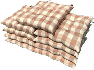 9枚 シートクッション Cチェック 約45×45cm BE 日本製 送料無料 おしゃれ かわいい 椅子用 ヌード クッション ひも付き 背もたれ ソファー テレワーク リモート セット 在宅勤務 瞑想 安心 業務