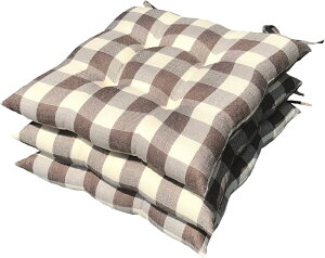 3枚 シートクッション Cチェック 約45×45cm BR 日本製 送料無料 おしゃれ かわいい 椅子用 ヌード クッション ひも付き 背もたれ ソファー テレワーク リモート セット 在宅勤務 瞑想 安心 業務