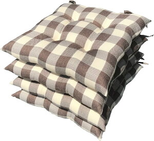4枚 シートクッション Cチェック 約45×45cm BR 日本製 送料無料 おしゃれ かわいい 椅子用 ヌード クッション ひも付き 背もたれ ソファー テレワーク リモート セット 在宅勤務 瞑想 安心 業務