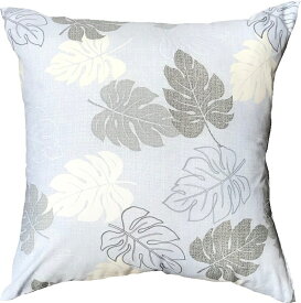 【 生活応援 】【 楽天最安値へ挑戦中 】送料無料 クッション ＋ クッションカバー モンステラ 45x45 cm グレー 日本製 無圧縮タイプ ふんわり ボリューミー ポリエステル わた 使用 クッション中身 45 45 ヌードクッション 背あてクッション 45 45 ホコリが出にくい