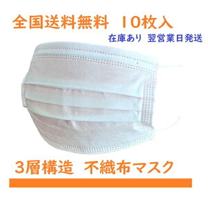 マスク 在庫あり 翌営業日発送 使い捨て タイプ 数量限定 3層タイプ 10枚入り 大人用 花粉 ウィルス対策 国内発送 送料無料