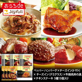 ジョイフル仕送りセット5種15個入（ペッパーハンバーグ、チーズインハンバーグ、デミグラスハンバーグ、牛焼肉丼の具、チキンステーキ）仕送り セット 食料品 一人暮らし 詰め合わせ 食べ物 ご飯