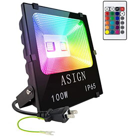 LED投光器 RGB フラッドライト 16色 4モード ガーデンライト リモコン付き 防水仕様IP65 (ホリデー照明ライト、風景ランプ、ステージランプ) (ブラック-100W)