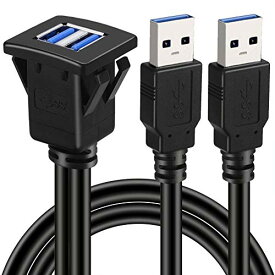 デュアルポートスクエアUSB 3.0パネルフラッシュマウント延長ケーブル、バックル付き、カートラックボートオートバイダッシュボード用 (USB 3.0 1M)