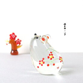 ＜ガラス細工　ミニチュア　お正月　干支　子　ねずみ　縁起物　和雑貨　置物＞透明感あふれる・干支・子　花柄ねずみ＜ミニチュアガラス　ガラス細工＞＜ガラス細工　ガラス小物＞【ギフト　プレゼント　ラッピング】