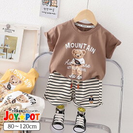 キッズ ベビー服 セットアップ 夏服 Tシャツ 半袖 クマ くま ボーダー柄 子供服 上下セット カジュアル 男の子 女の子 夏 春 パンツ カジュアル ジュニア おそろい 洋服 80cm 90cm 100cm 110cm 120cm 1歳 2歳 3歳