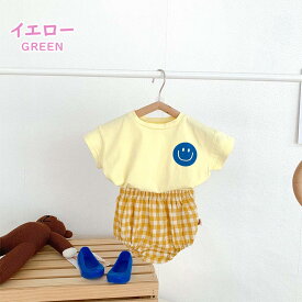 キッズ ベビー服 夏服 セットアップ 子供服 Tシャツ 半袖 上下セット カジュアル チェック柄 レトロ 女の子 夏 春 ジュニア おそろい 洋服 オシャレ メール便 80cm 90cm 100cm 110cm 1歳 2歳