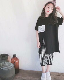 【楽天ランキング1位】キッズ ベビー服 子供服 夏服 女の子 上下セット 女の子 半袖 tシャツ ボトムス パンツ 大人っぽい カジュアル ナチュラル 春 夏 秋 ボーダー柄 セットアップ 100cm 110cm 120cm 130cm